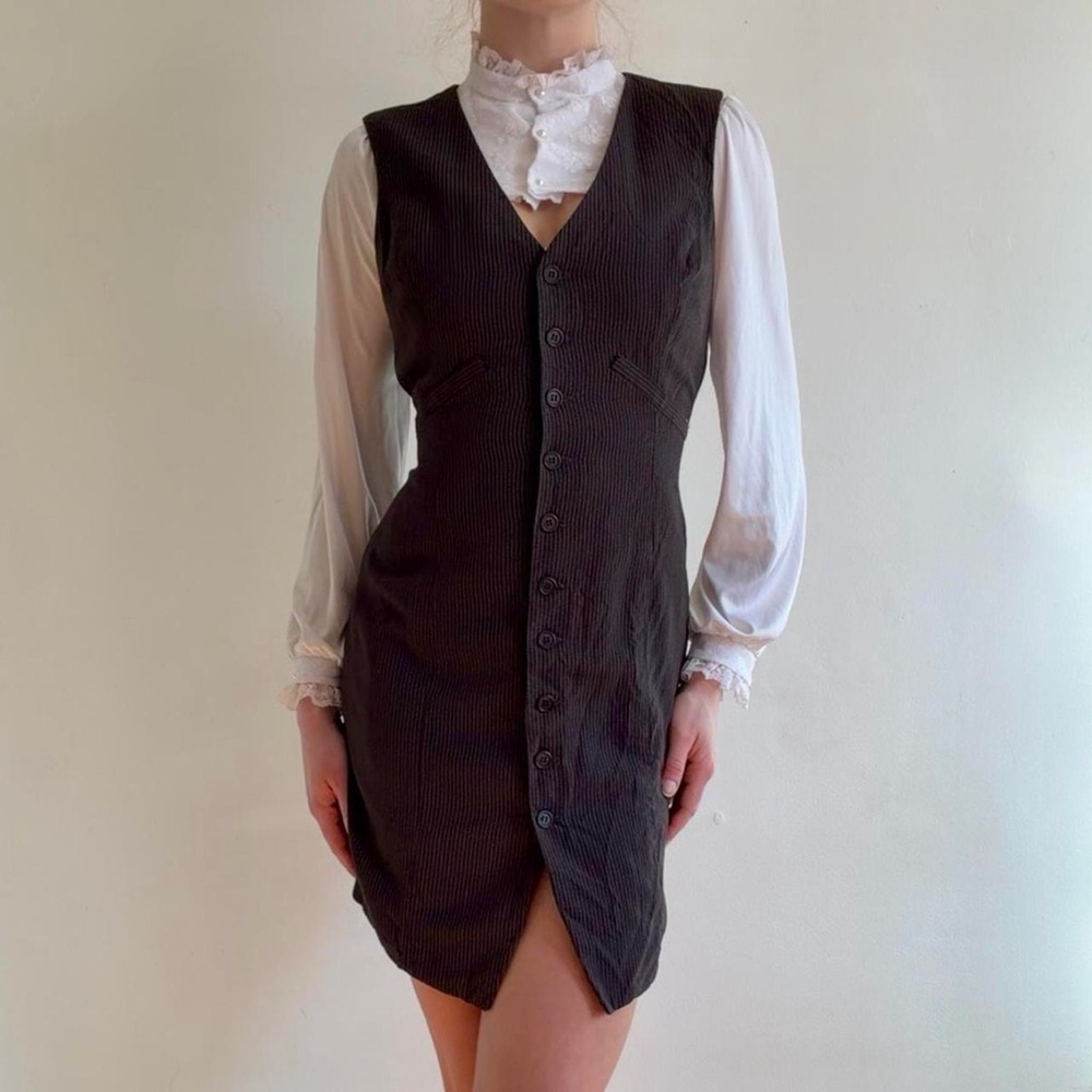 Guess Collection Brown Pinstriped Button-Up Dress - 2